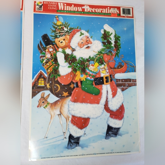 Five (5) BRAND NEW Vtg Sheets Christmas Holiday STATIC CLING Window Decorations - Picture 11 of 11